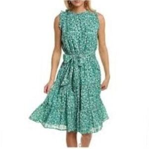 ROLLER RABBIT Cerro Naoki Green Floral Tiered Fit & Flare Dress Tie Waist Sz XS